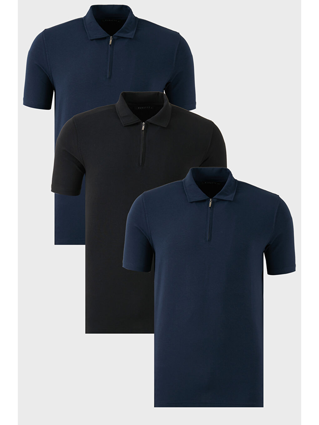 Lacivert Streç Pamuklu Regular Fit Yarım Fermuarlı 3'lü Paket Polo Yaka T Shirt 5902972S3
