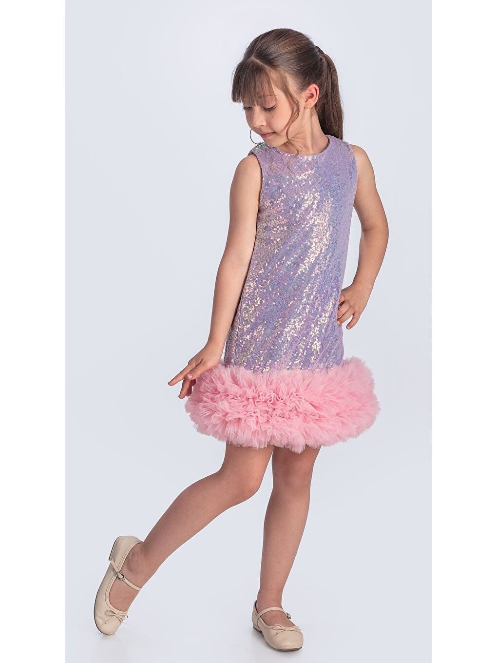 Lila Pul Payet İfestos Taçlı Tütü Çocuk Özel Abiye M00743-5