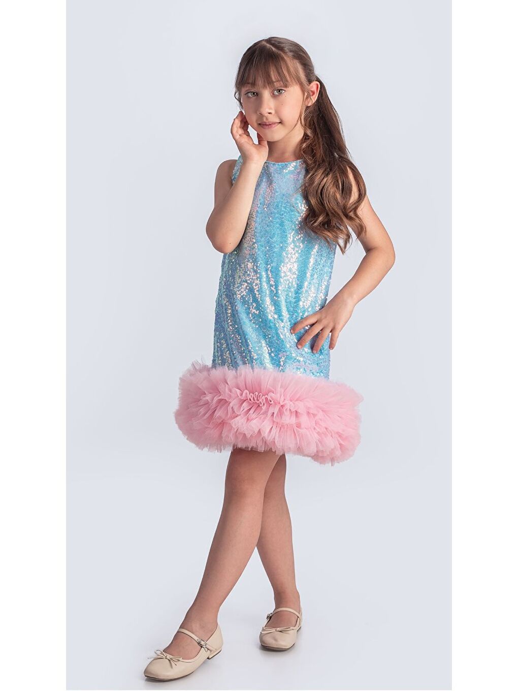 Mavi Pul Payet İfestos Taçlı Tütü Çocuk Özel Abiye M00743-5