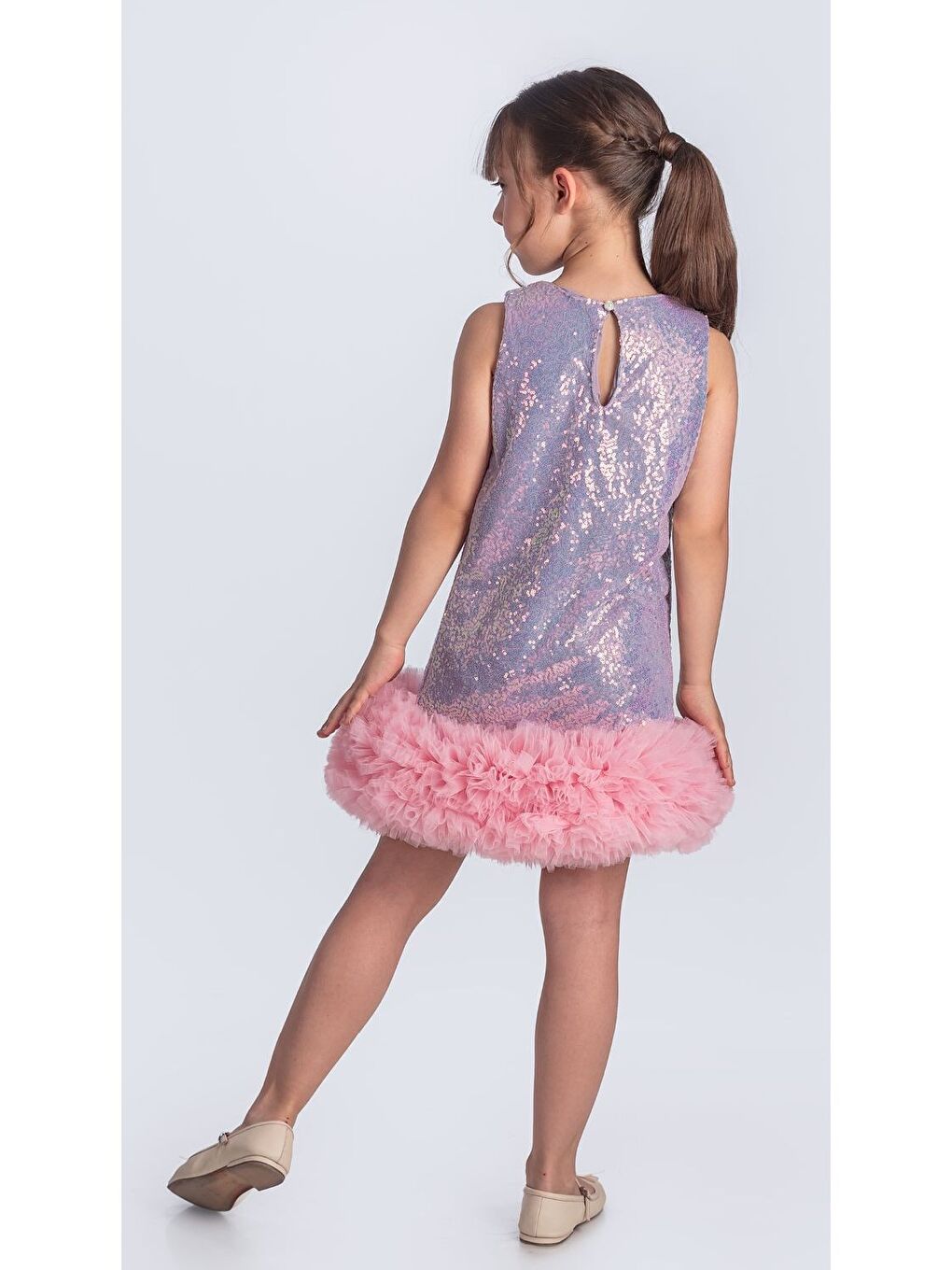 Lila Pul Payet İfestos Taçlı Tütü Çocuk Özel Abiye M00743-6