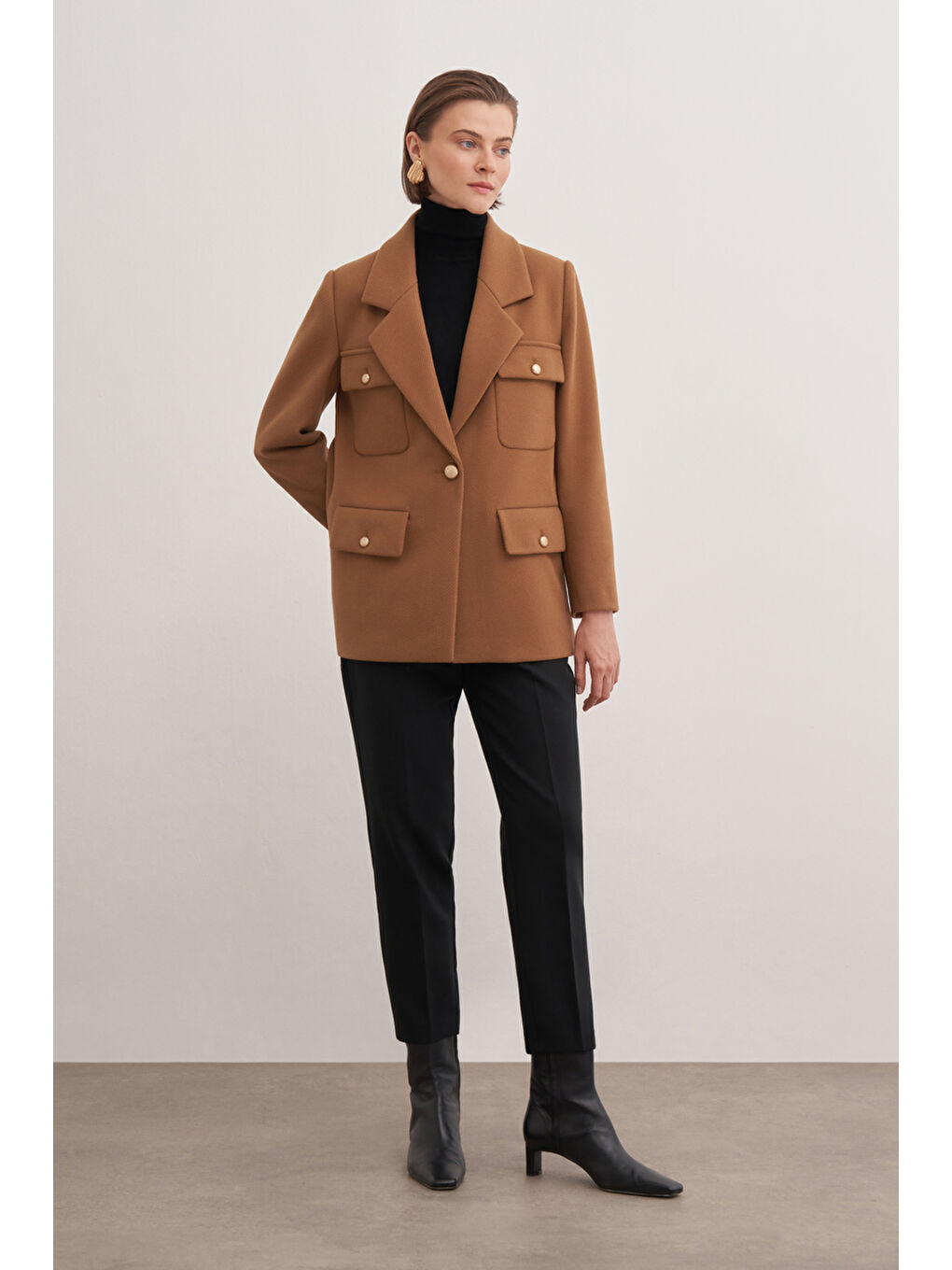 Kahverengi Düğmeli Viscon Ceket-1