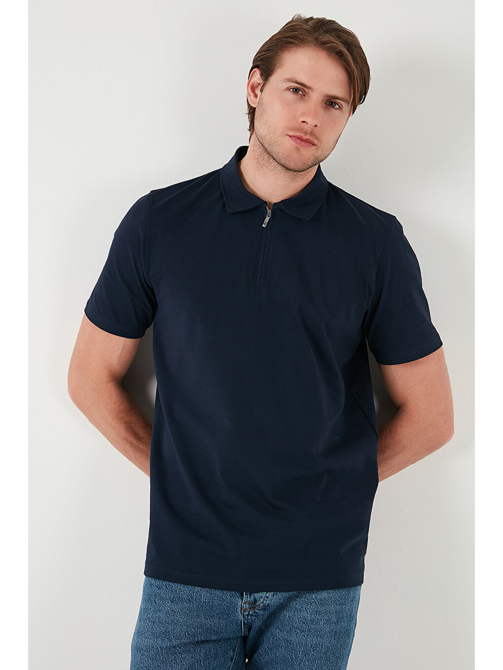Lacivert Streç Pamuklu Regular Fit Yarım Fermuarlı 3'lü Paket Polo Yaka T Shirt 5902972S3-1