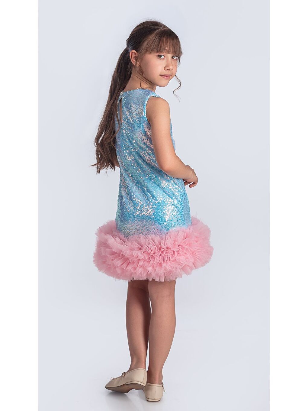 Mavi Pul Payet İfestos Taçlı Tütü Çocuk Özel Abiye M00743-6