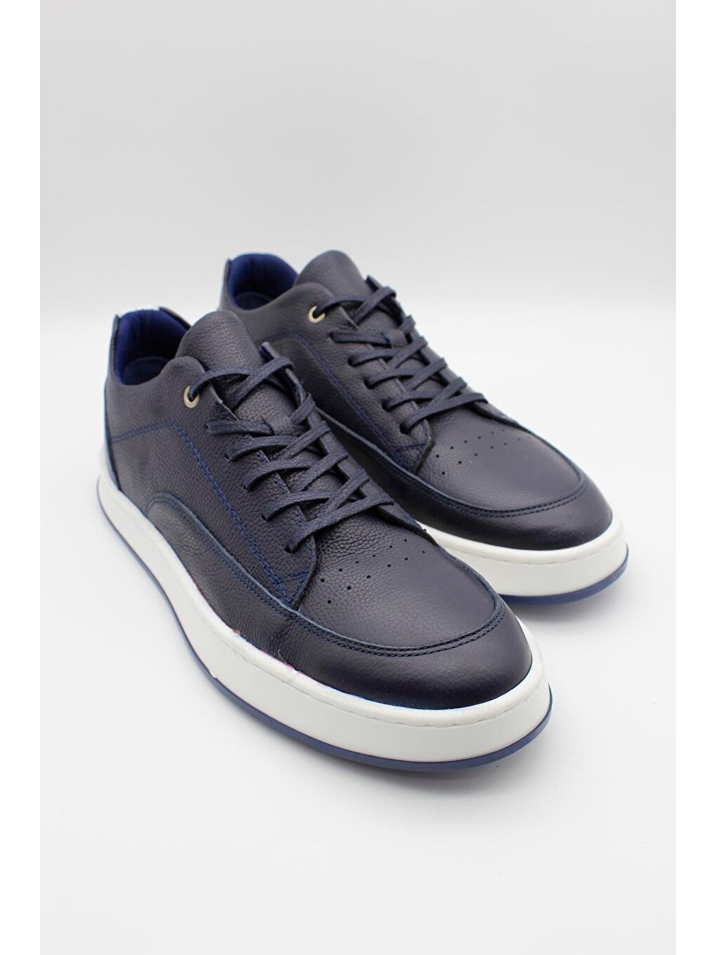 Koyu Lacivert Hakiki Deri Bağcıklı Termo Taban Casual Ayakkabı 1033240154-2