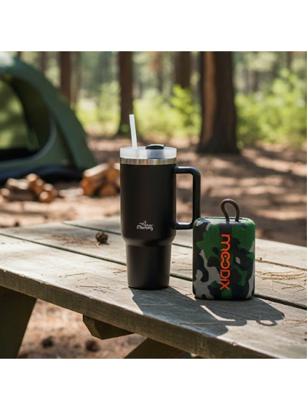 Vaha 1200 Ml Çelik Termos, Siyah & Moodix Kamuflaj Bluetooth Hoparlör Seti-1