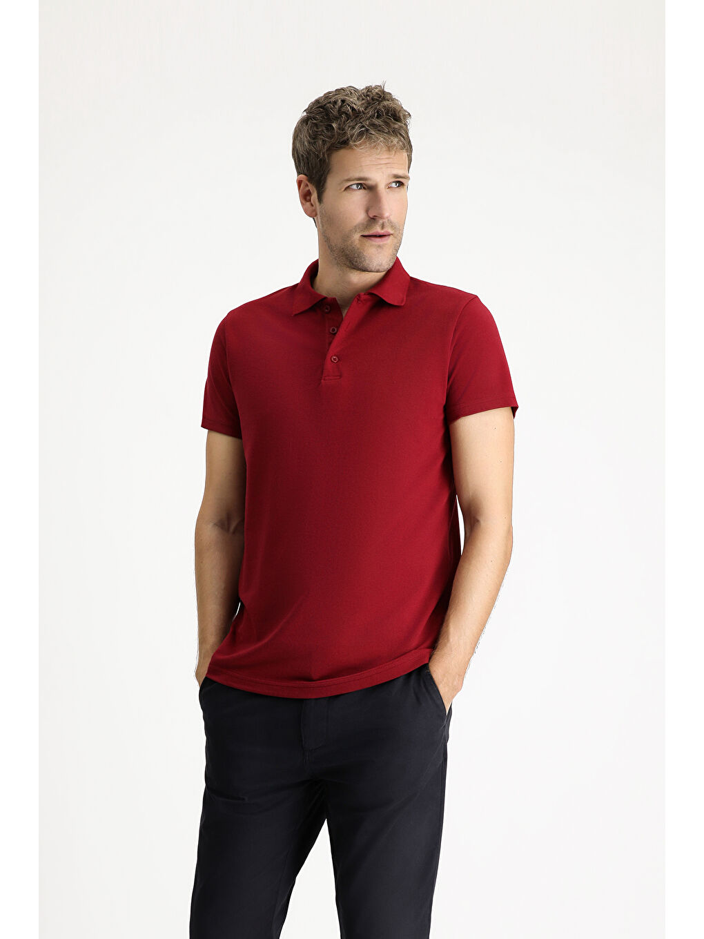 Bordo Polo Yaka Regular Fit Nakışlı Pamuklu Büyük Beden Tişört