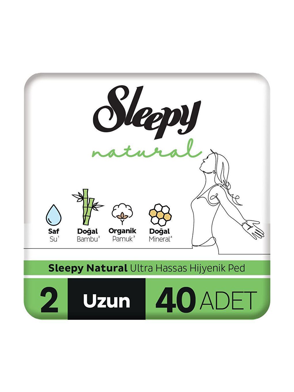 Sleepy Beyaz Tekli Paket Natural Ultra Hassas Hijyenik Ped Uzun 40 Adet Ped