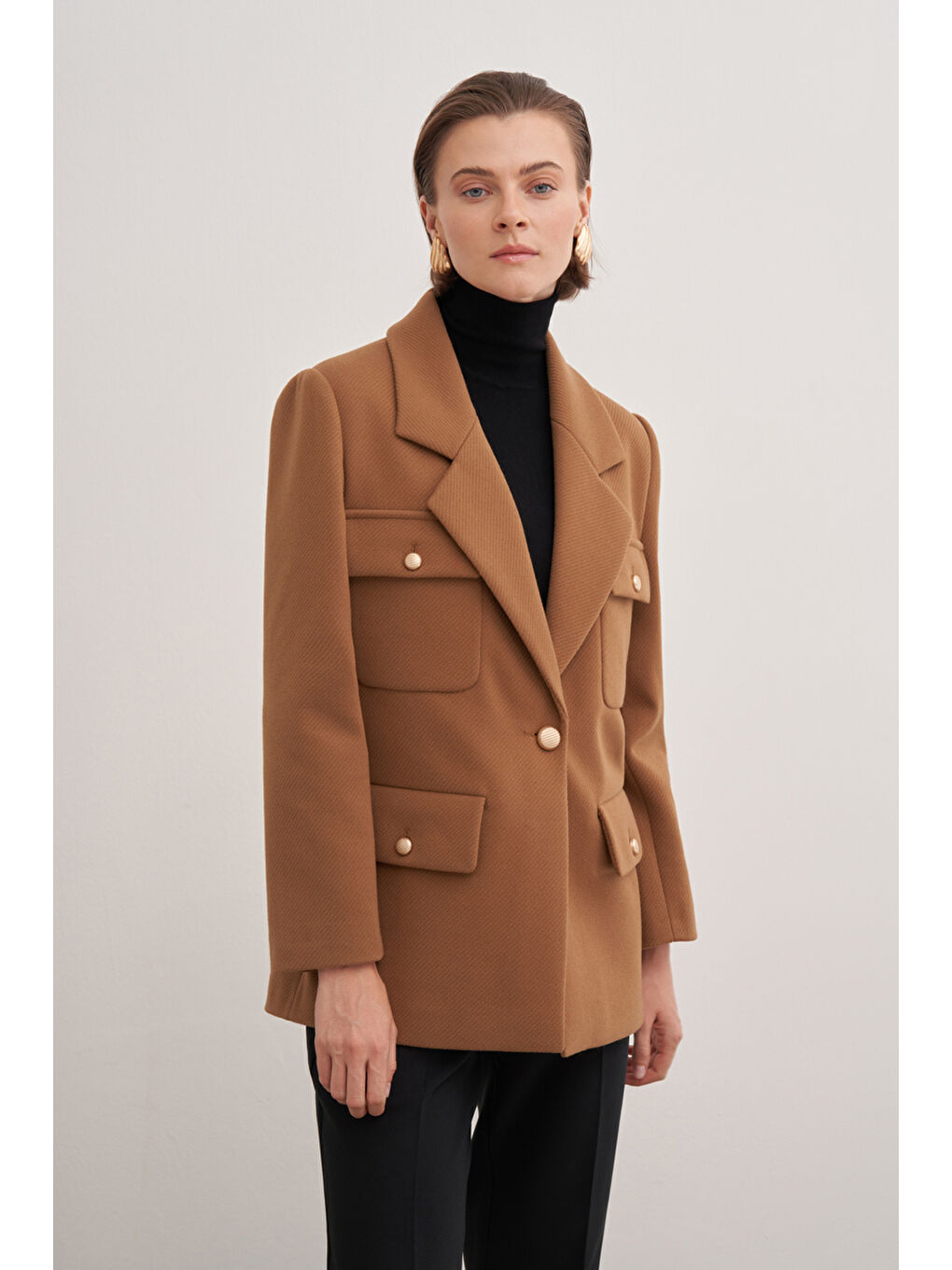 Kahverengi Düğmeli Viscon Ceket-2