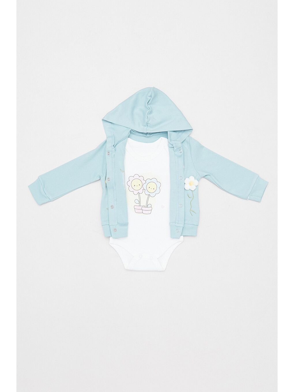 Yeşil %100 Pamuk Çiçek Nakışlı 3 Lü Kız Çocuk Takım-2