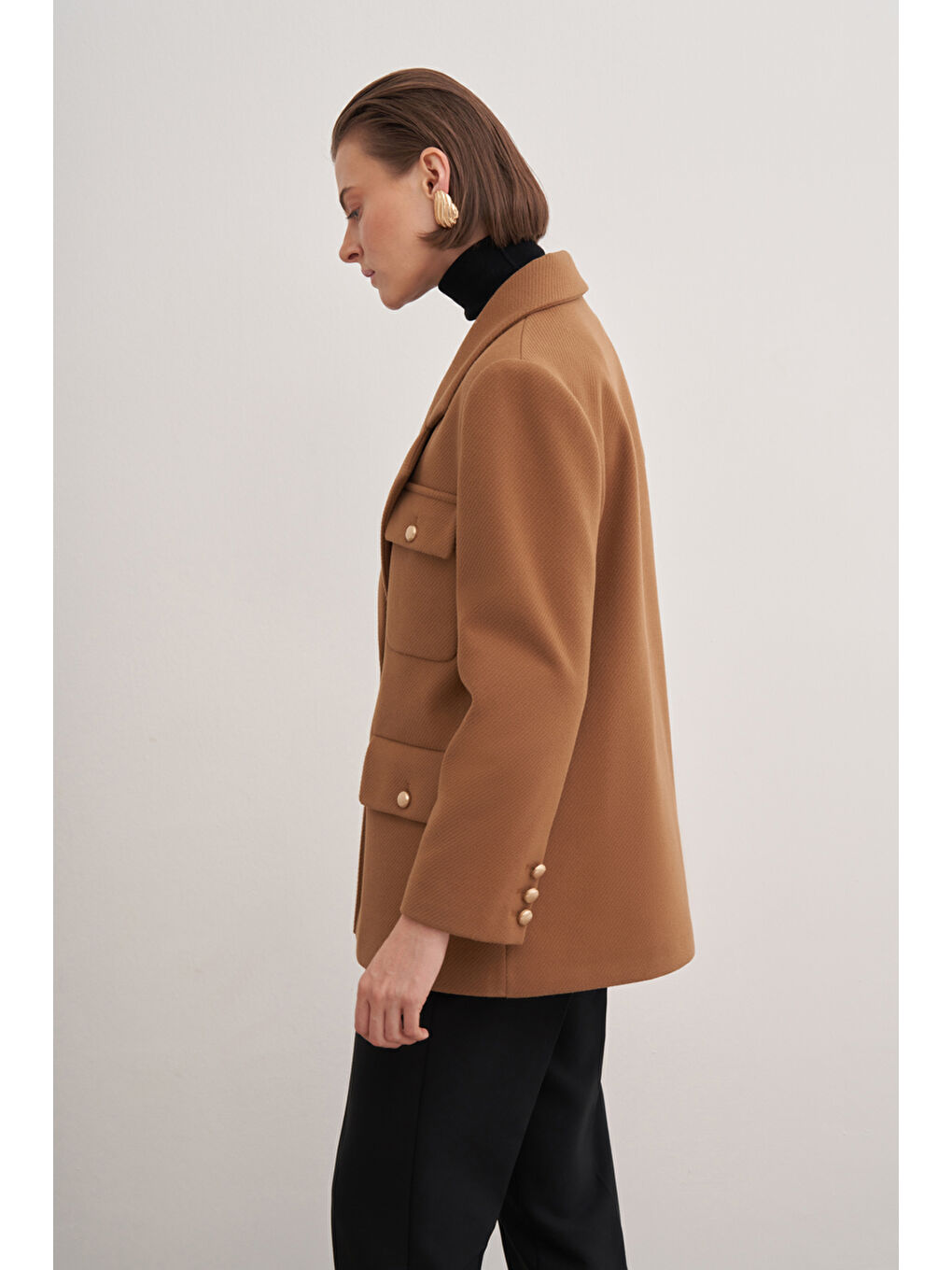 Kahverengi Düğmeli Viscon Ceket-3