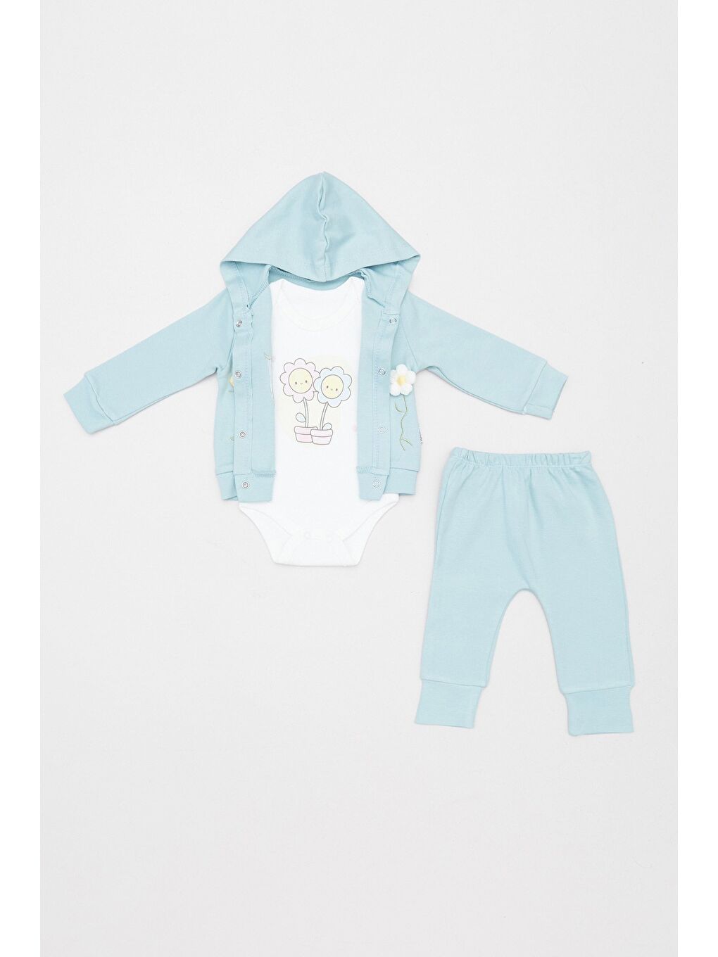 Yeşil %100 Pamuk Çiçek Nakışlı 3 Lü Kız Çocuk Takım-3