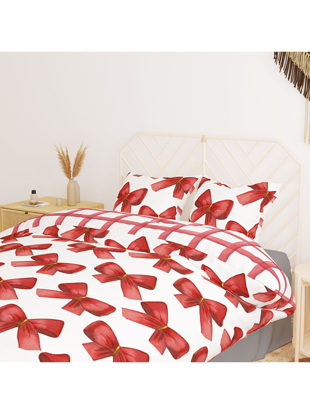 Karışık Fiyonk Desen Çift Kişilik Pamuklu Nevresim Takımı 200x220 cm Çift Taraf Baskılı-1