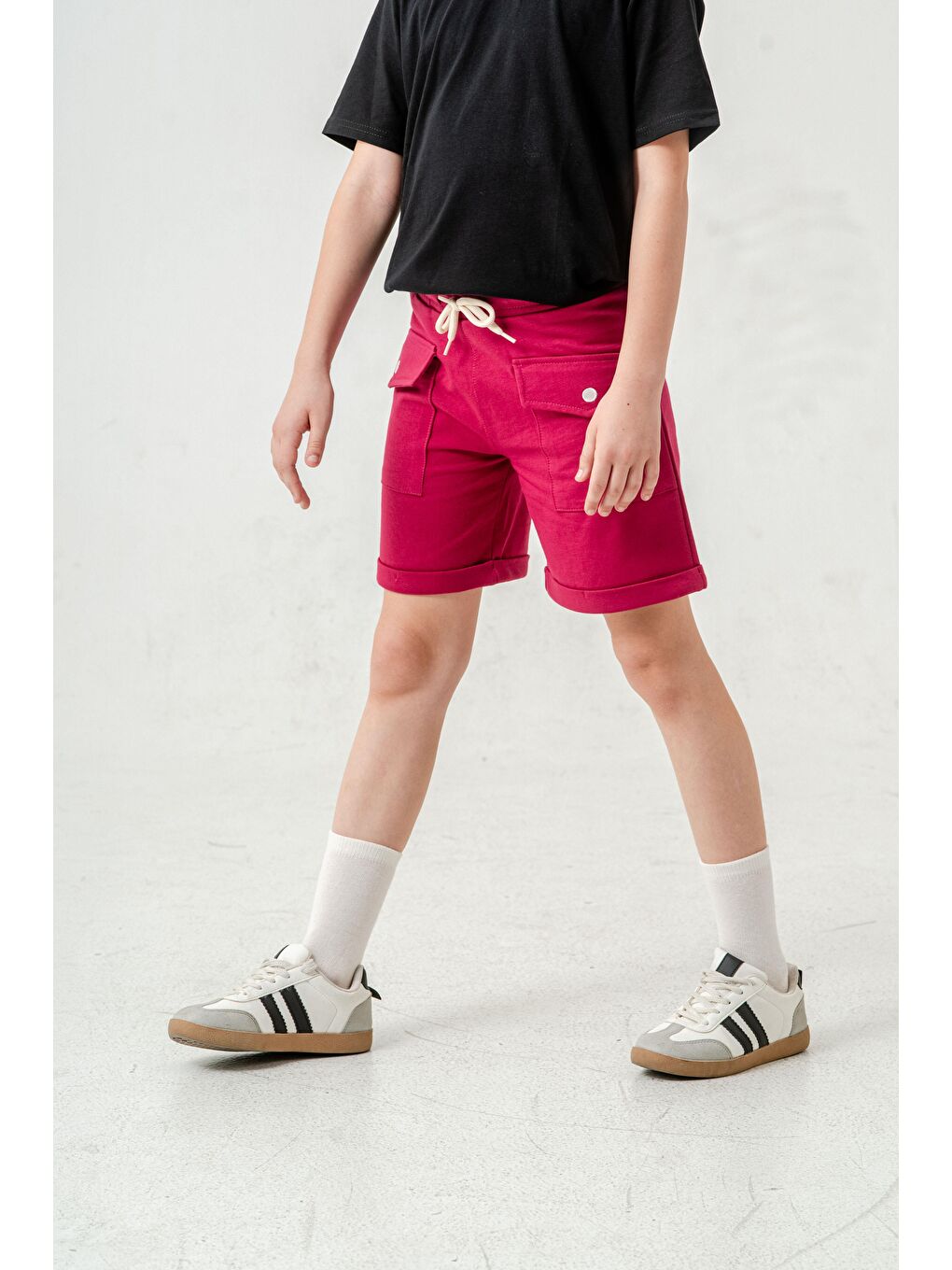 Fuşya Kargo Cepli Cep Kapağı Nakışlı Kız Çocuk Şort-7