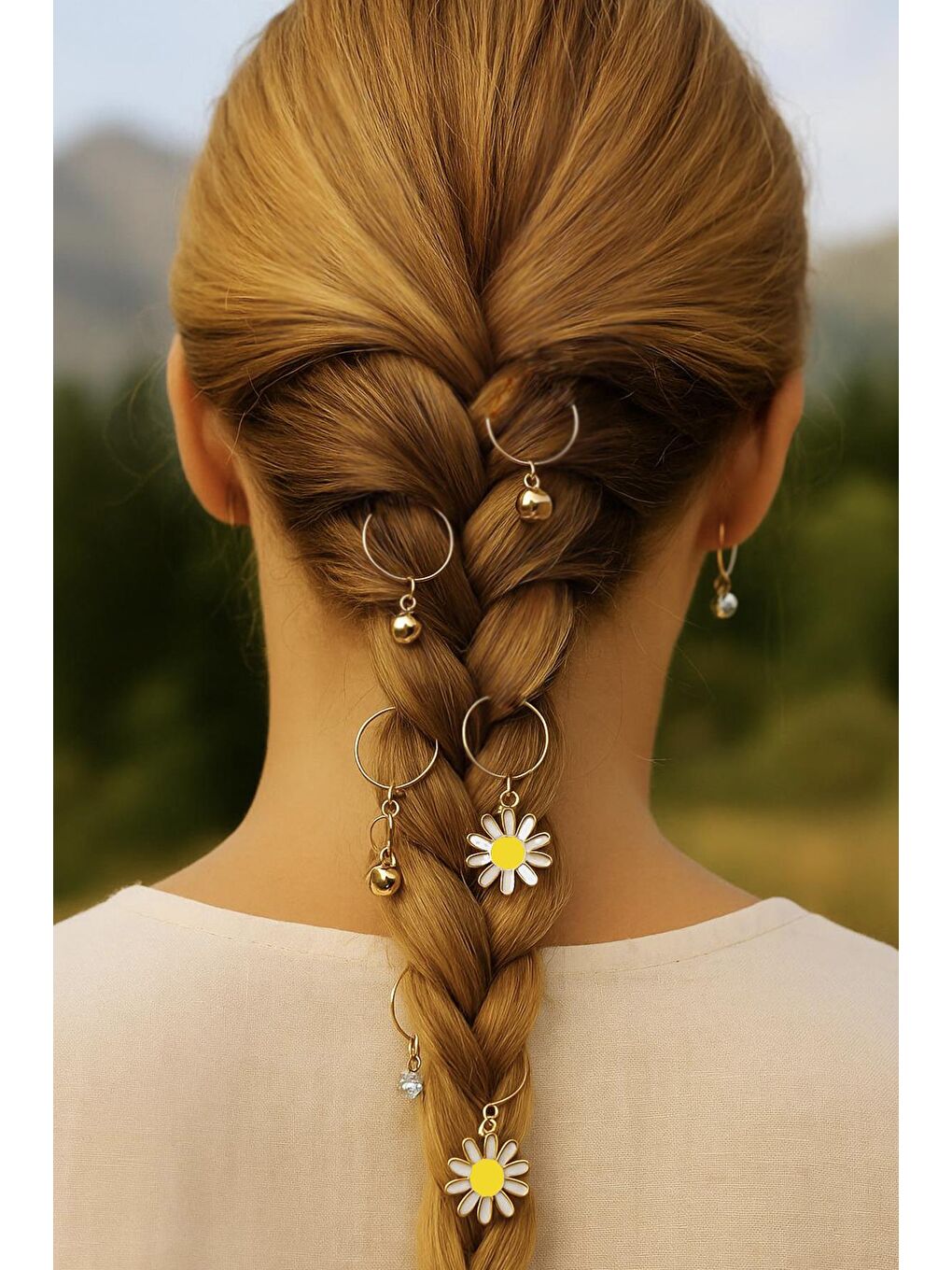 Sarı Papatya ve Tektaş 8 Parça Saç Küpesi Seti