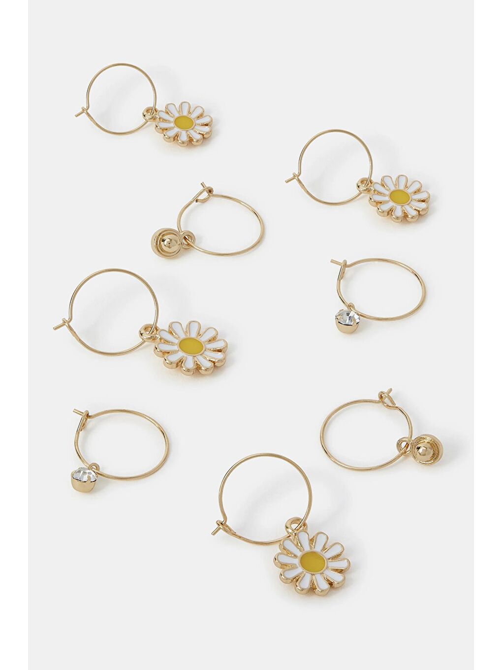 Sarı Papatya ve Tektaş 8 Parça Saç Küpesi Seti-1