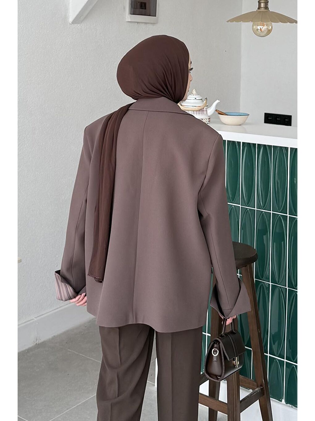 Astarı Çizgili Atlas Ceket Kahverengi-3