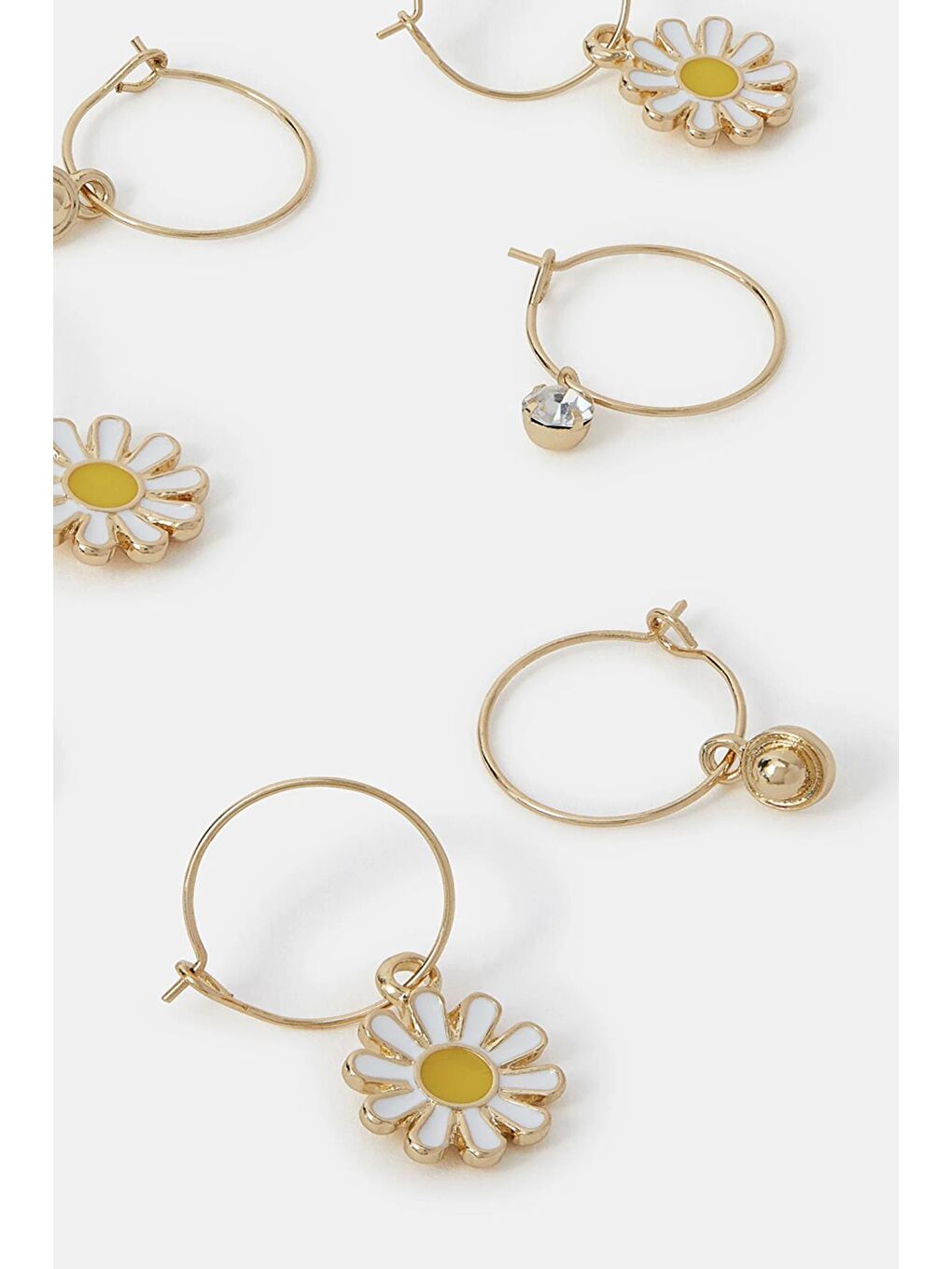 Sarı Papatya ve Tektaş 8 Parça Saç Küpesi Seti-3