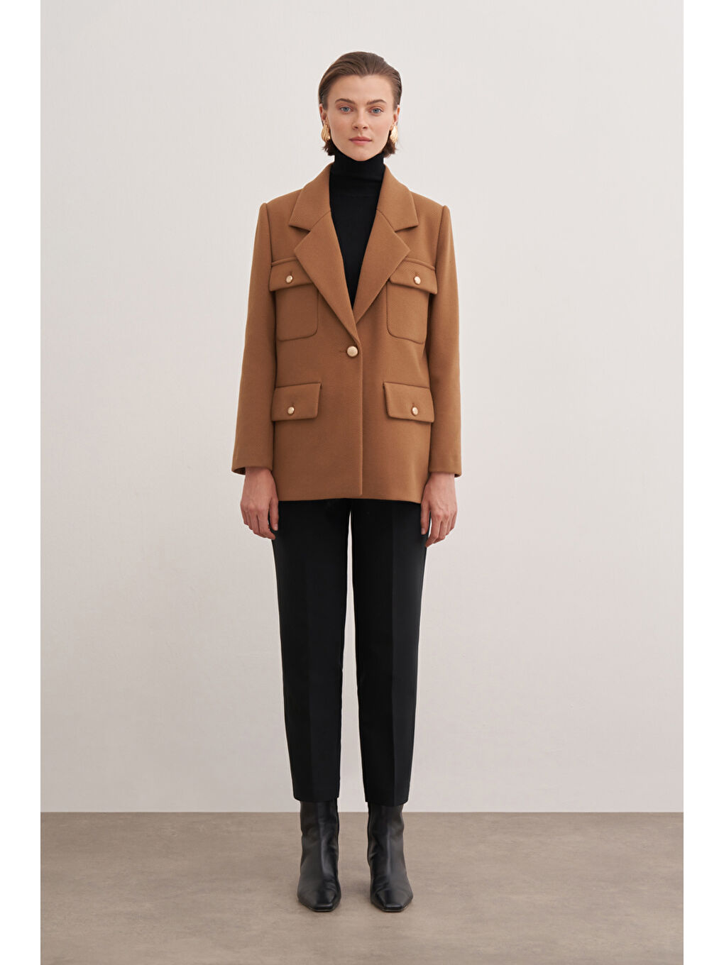 Kahverengi Düğmeli Viscon Ceket-4