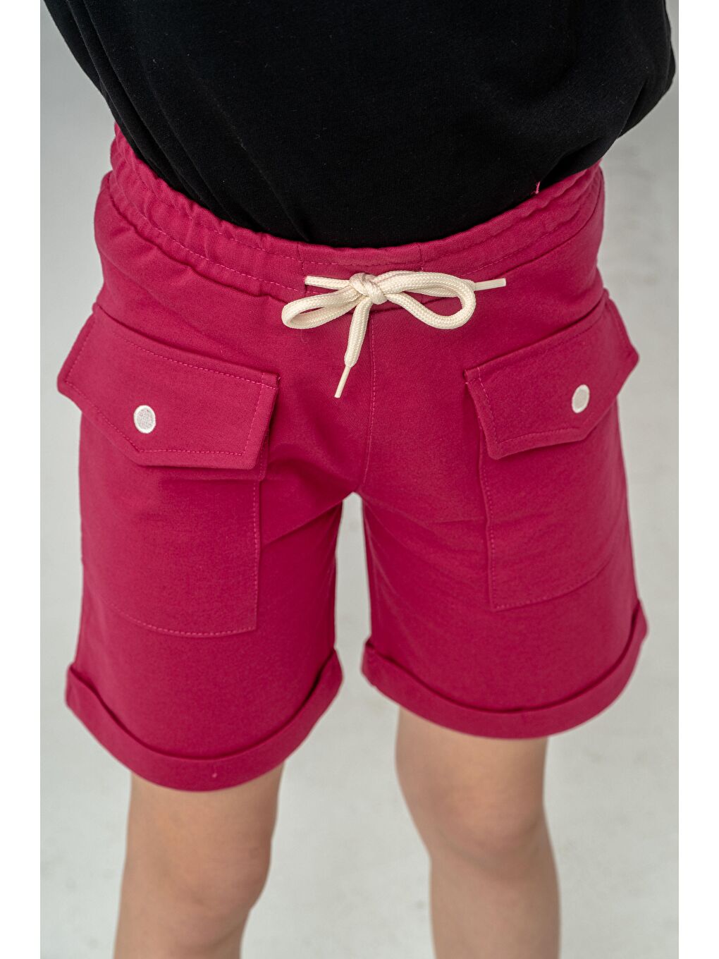 Fuşya Kargo Cepli Cep Kapağı Nakışlı Kız Çocuk Şort-9