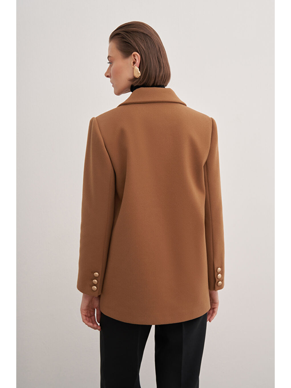 Kahverengi Düğmeli Viscon Ceket-5