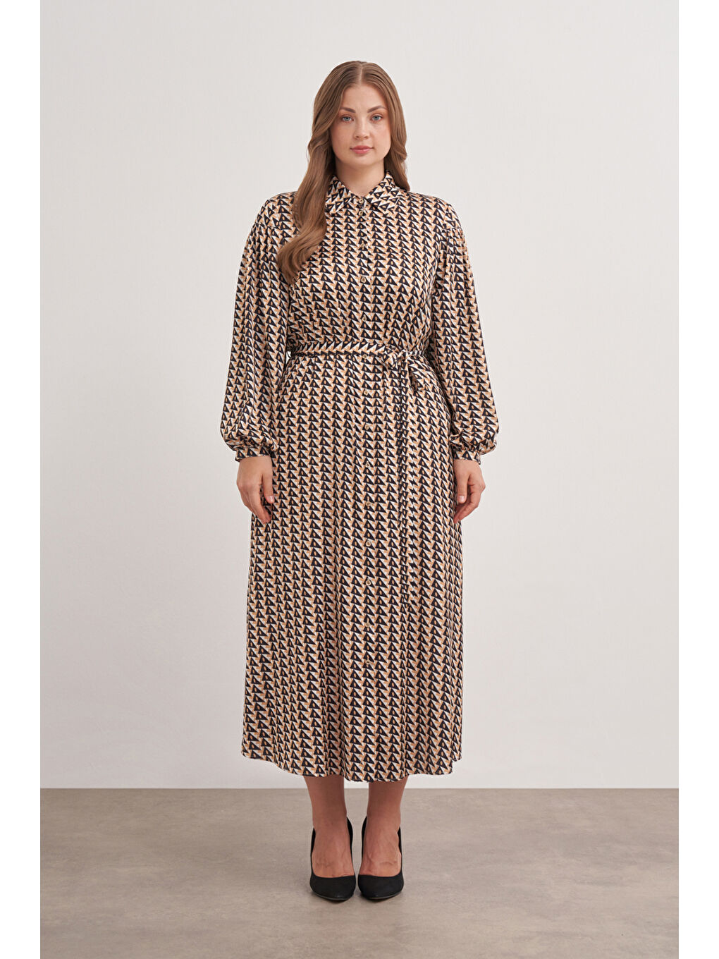 Kahverengi 4638112 Balon Kol Elbise