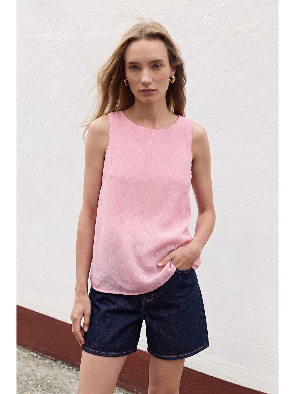 Dokulu Kolsuz Bluz - Pembe-2