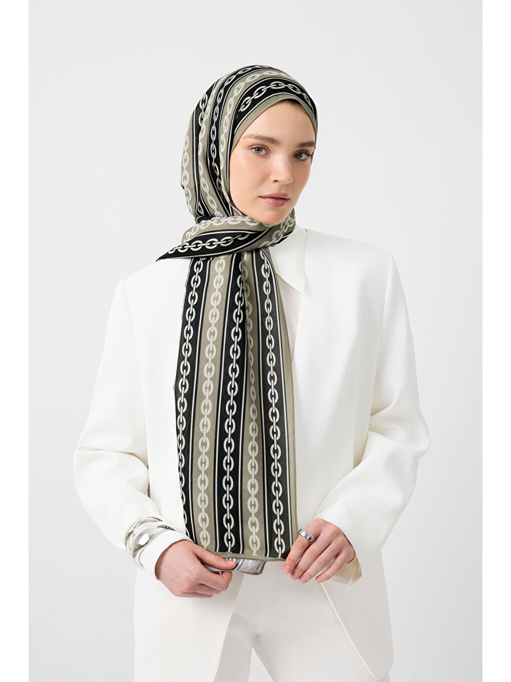 Ekru Pamuk Twill Şal Chain Taş-1