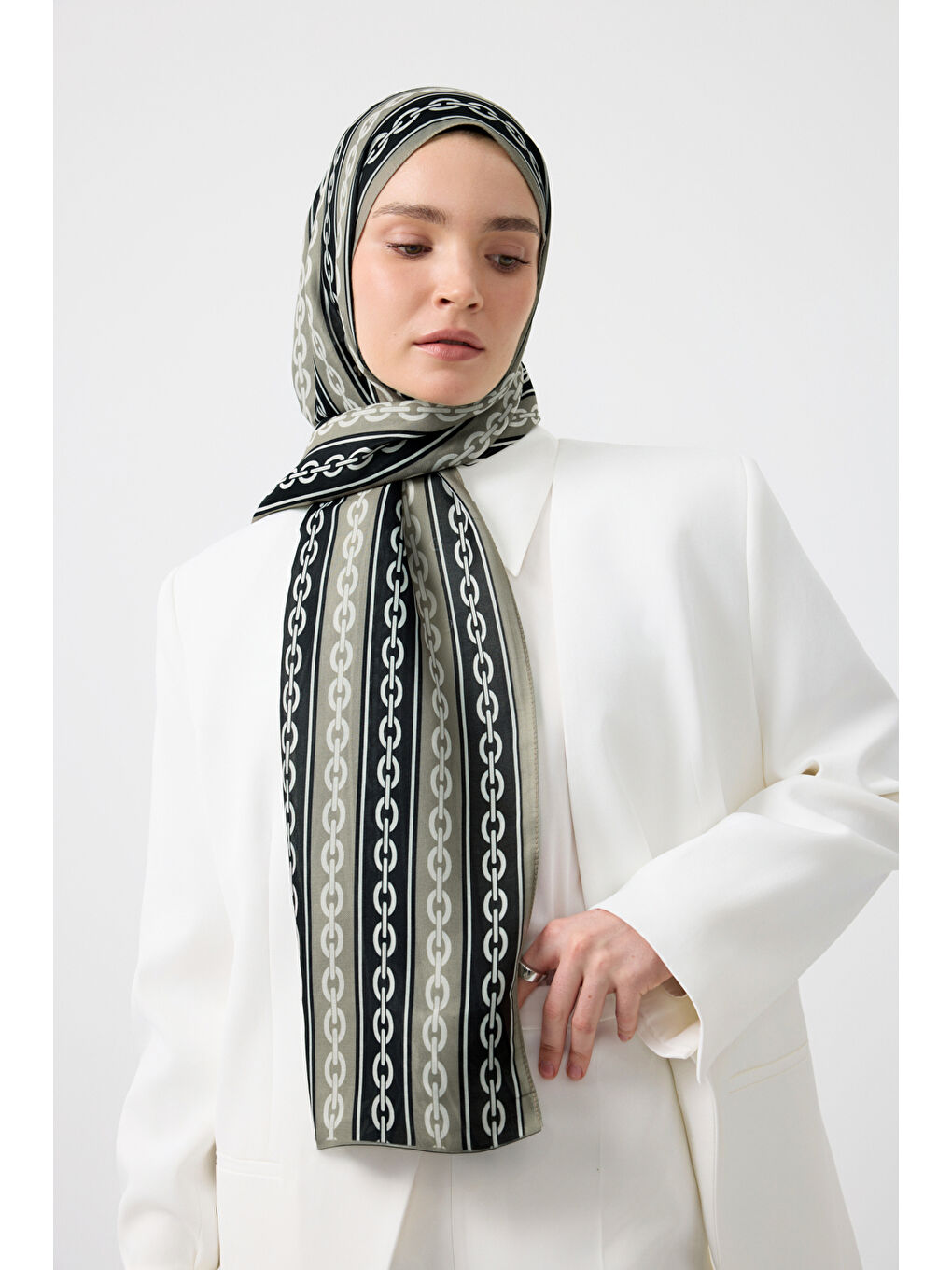Ekru Pamuk Twill Şal Chain Taş-2