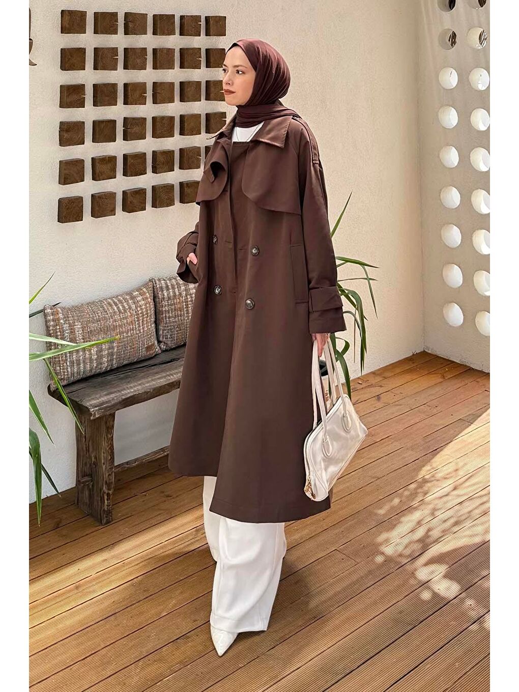 Cep Yaka Trençkot Acı Kahverengi-1