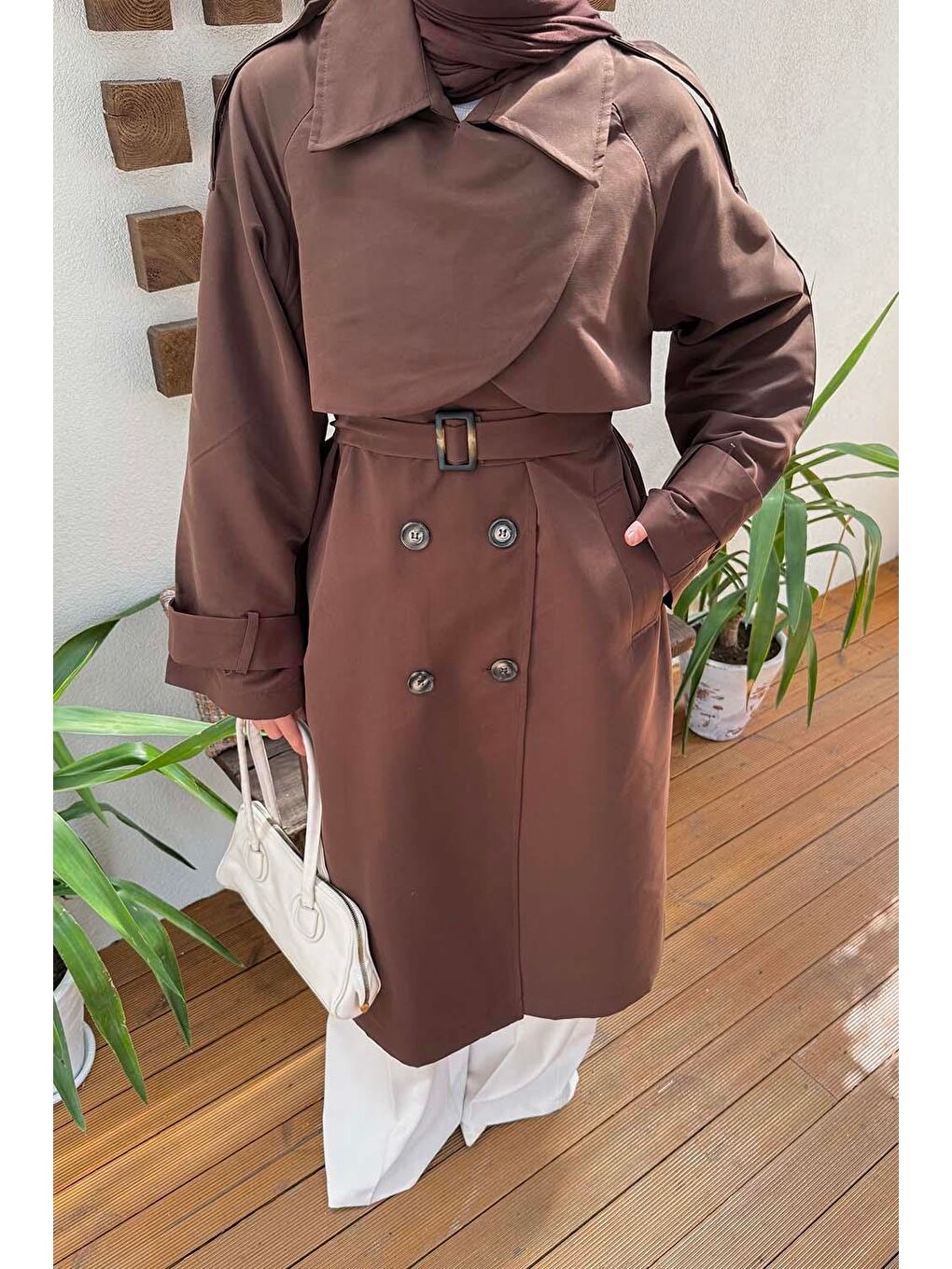 Cep Yaka Trençkot Acı Kahverengi-2