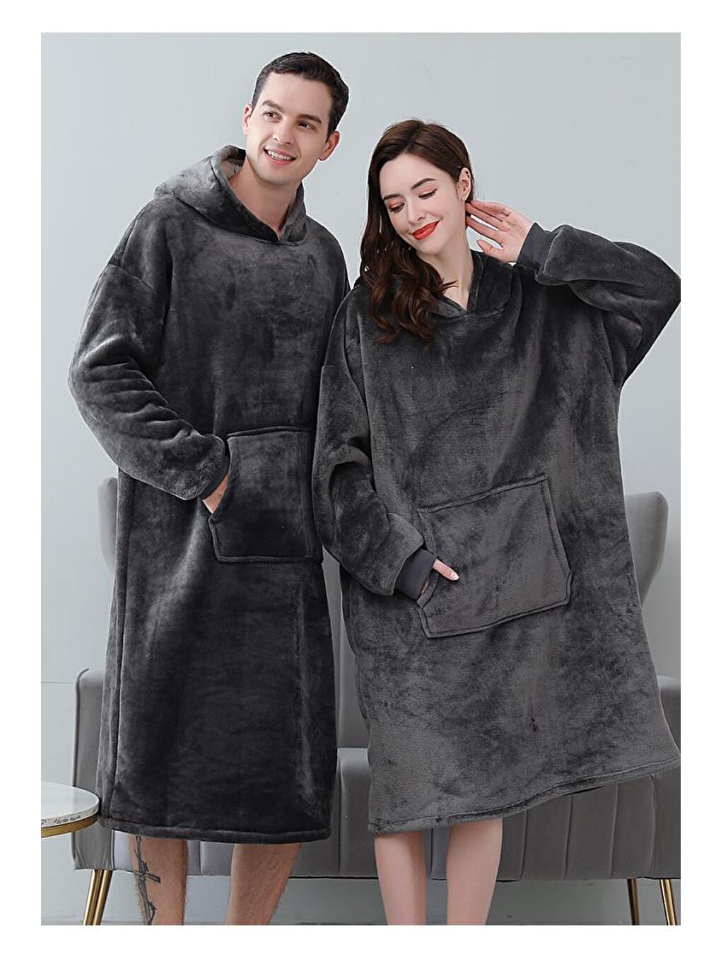 Wellsoft Kapüşonlu Giyilebilir Tv Battaniyesi unisex Over size - Antrasit