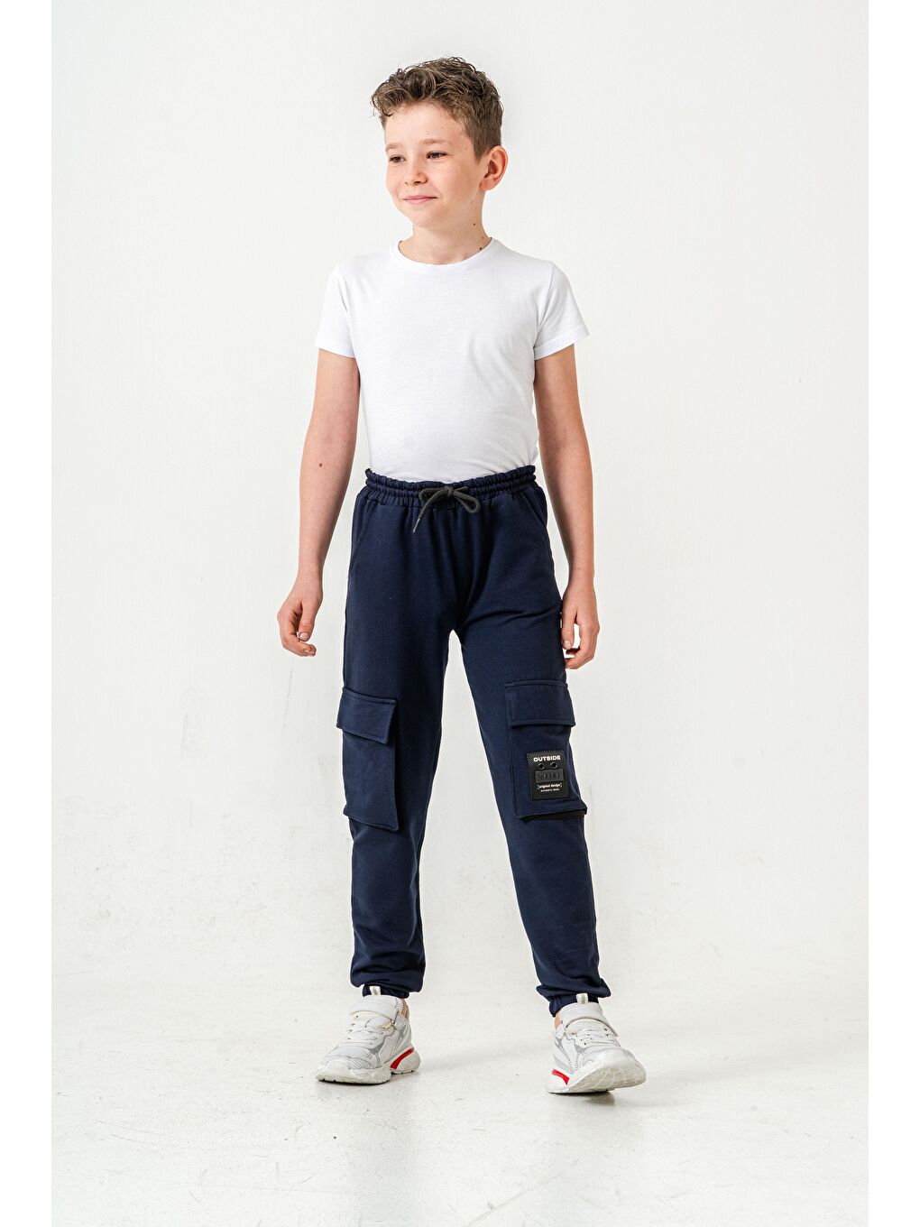 Lacivert Çift Kargo Cepli Sol Cep Kapagı Armalı Erkek Çoçuk Eşofman Altı-1