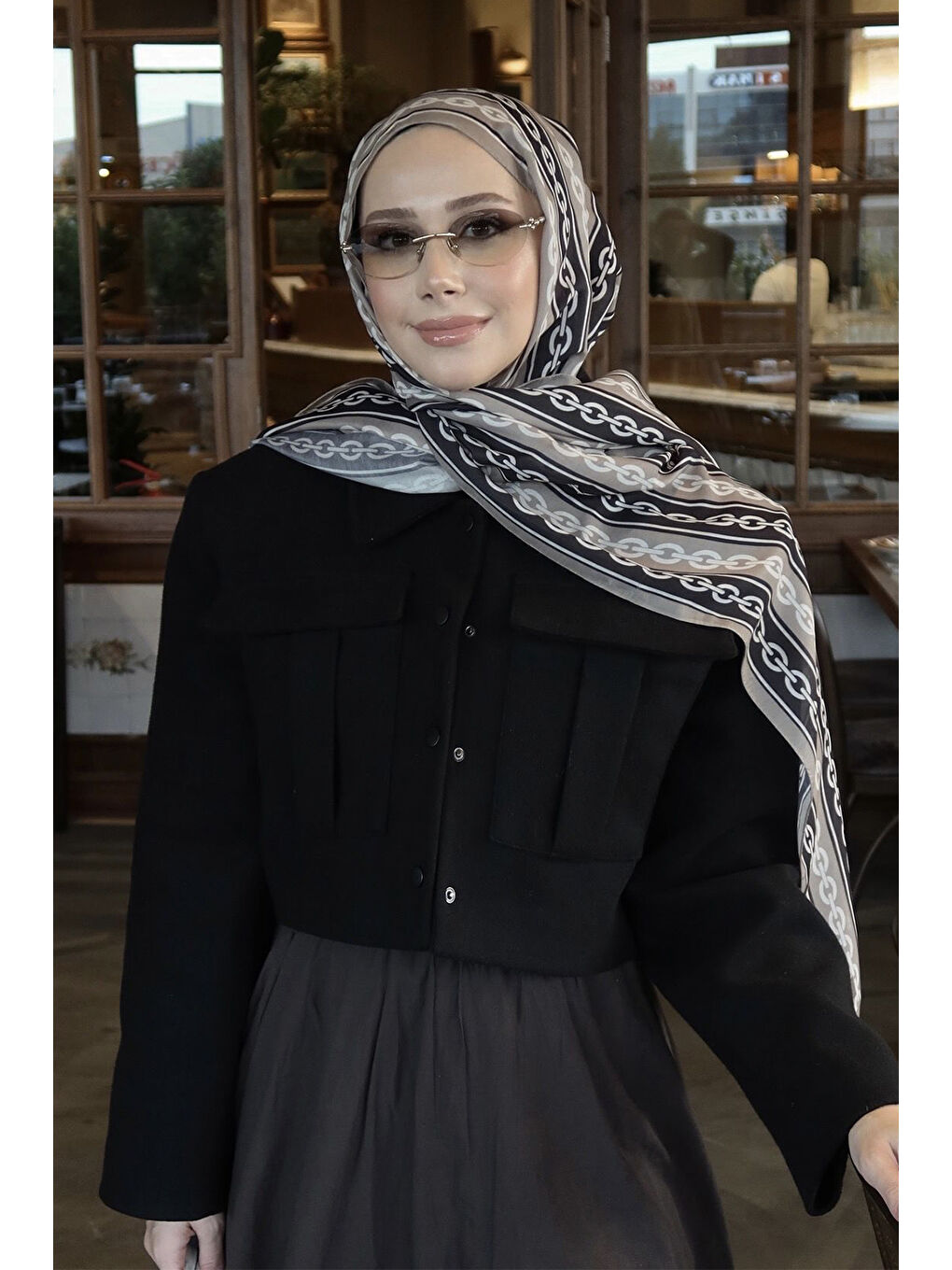 Ekru Pamuk Twill Şal Chain Taş-6