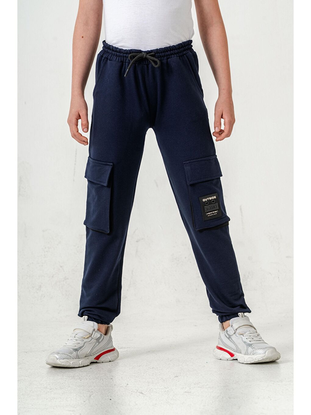 Lacivert Çift Kargo Cepli Sol Cep Kapagı Armalı Erkek Çoçuk Eşofman Altı-2