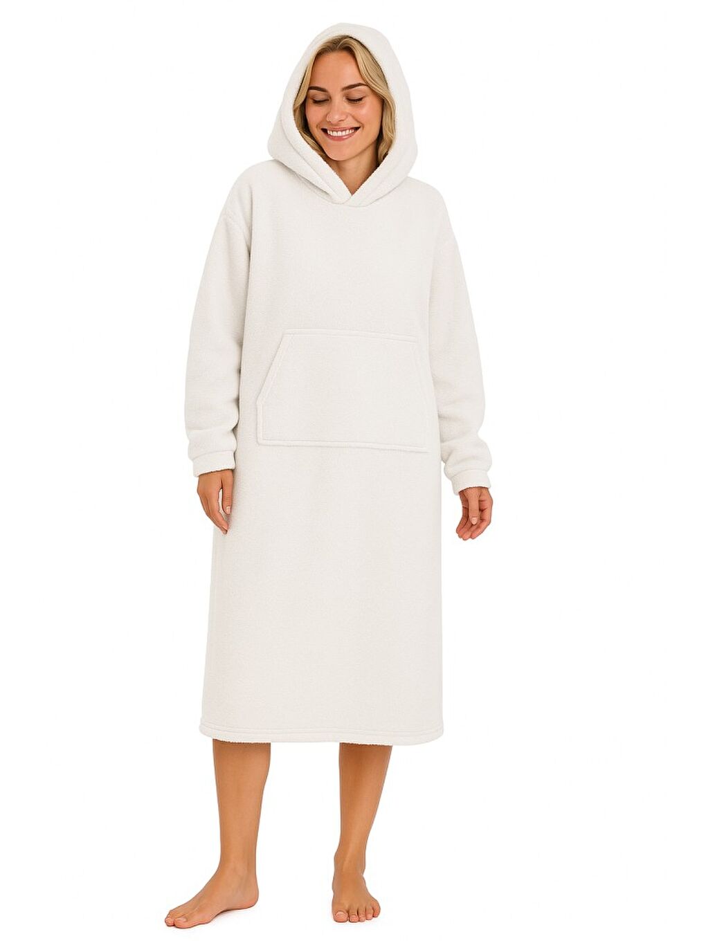 Beyaz Wellsoft Kapüşonlu Giyilebilir Tv Battaniyesi unisex Over size - Antrasit