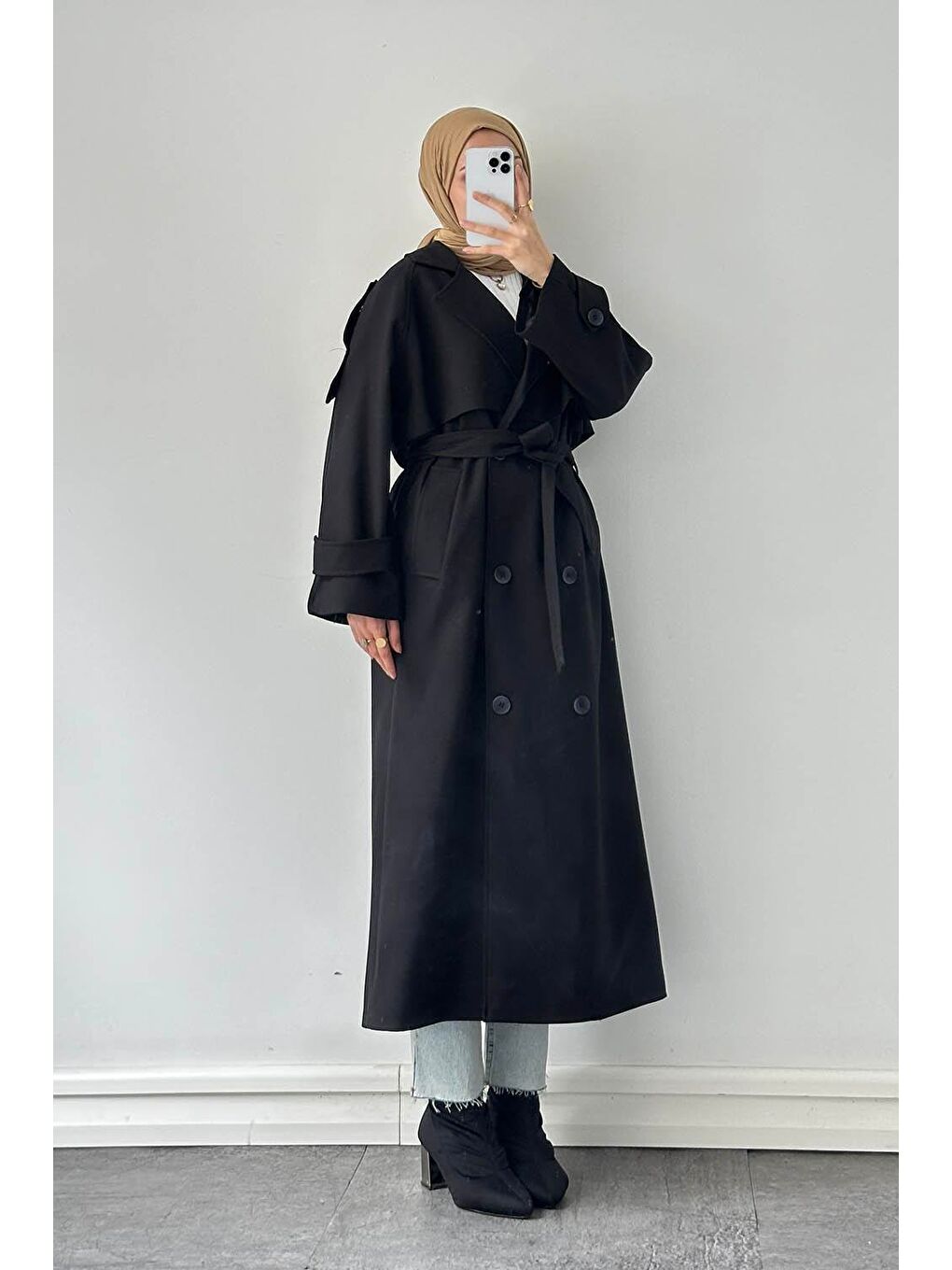 Fleto Cep Omuz Apoletli Trençkot Siyah