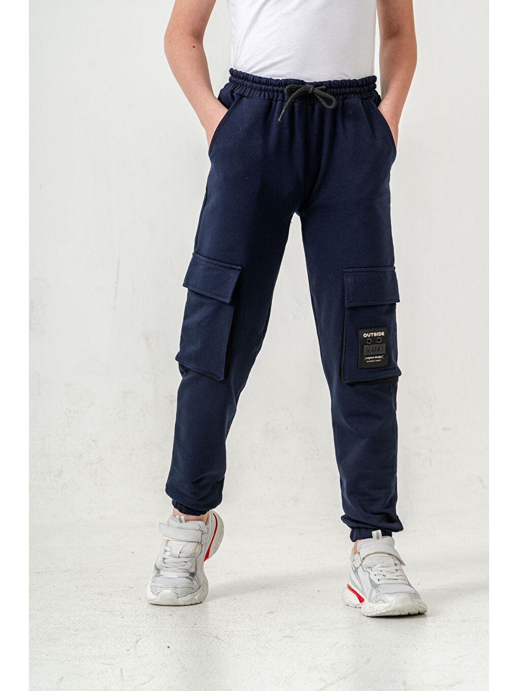 Lacivert Çift Kargo Cepli Sol Cep Kapagı Armalı Erkek Çoçuk Eşofman Altı-3