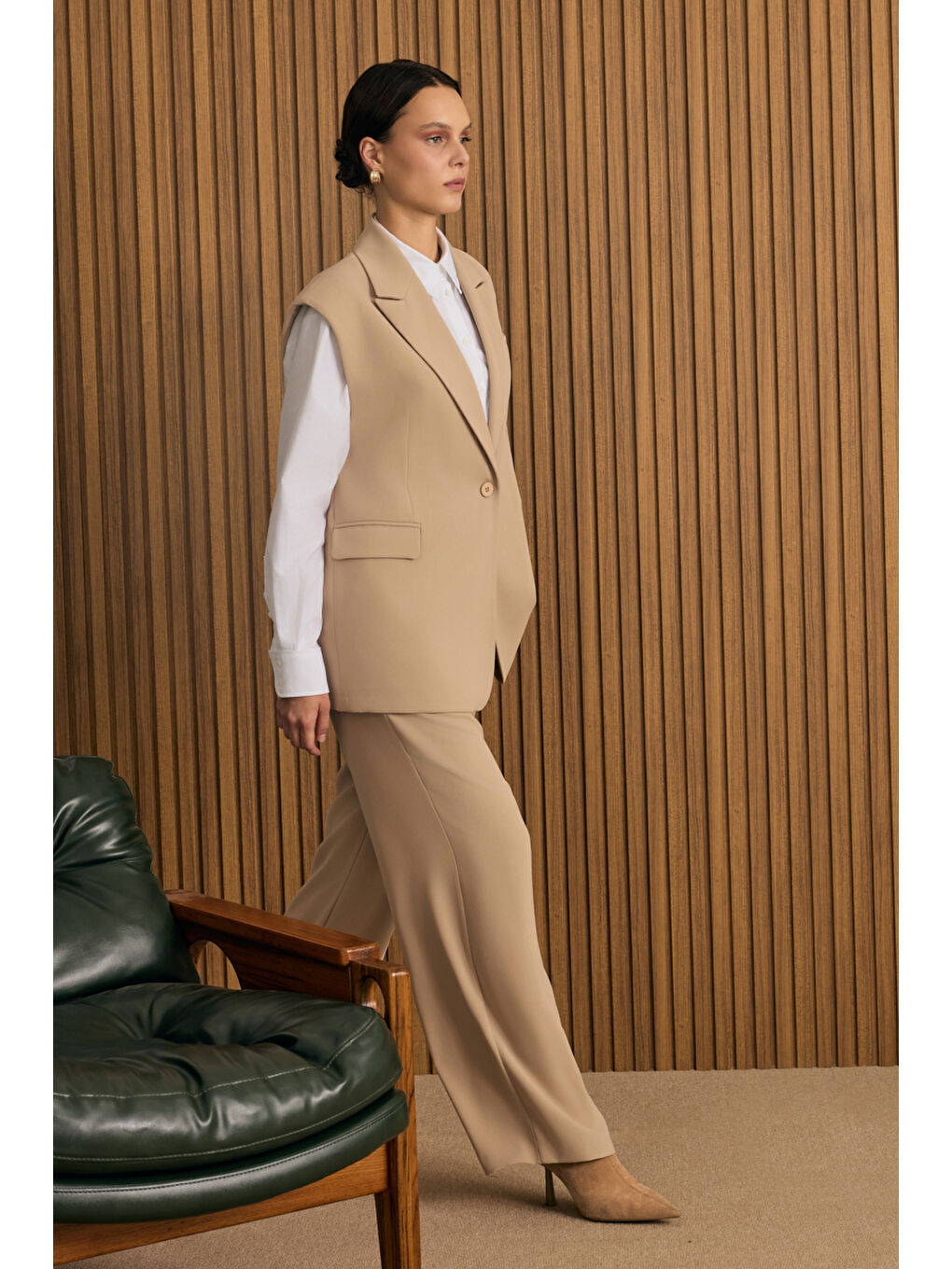 Bej Dokuma Pantolon-1