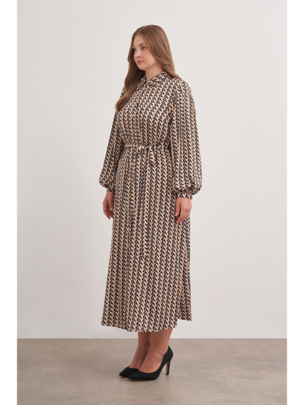 Kahverengi 4638112 Balon Kol Elbise-2