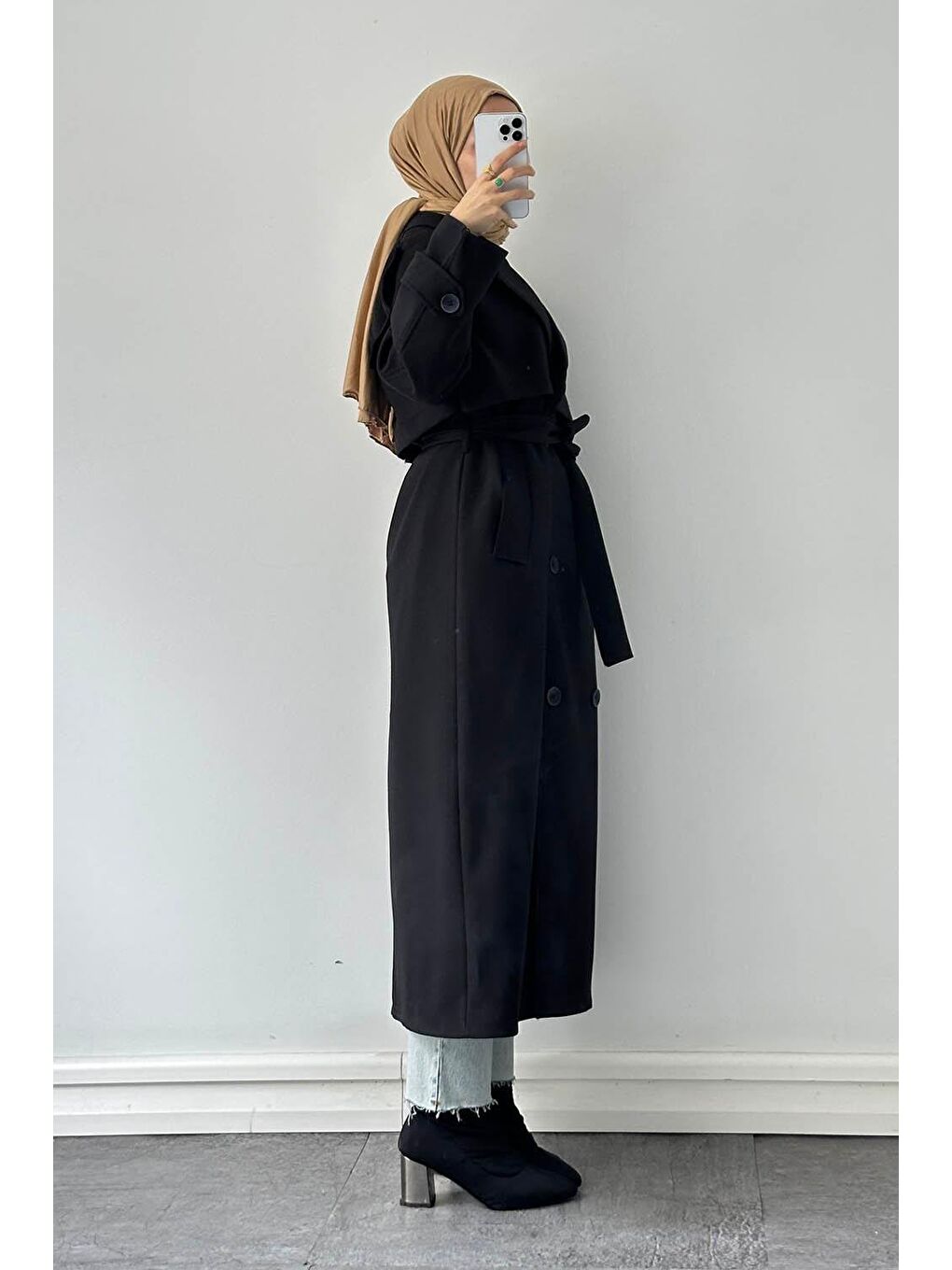 Fleto Cep Omuz Apoletli Trençkot Siyah-1