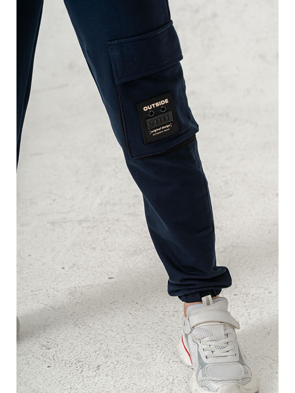 Lacivert Çift Kargo Cepli Sol Cep Kapagı Armalı Erkek Çoçuk Eşofman Altı-6