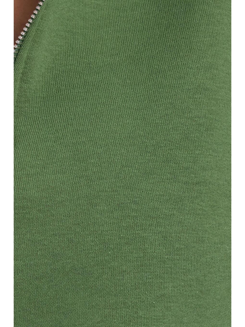 Kadın Relax Fit Rahat Kesim Pamuklu İçi Polarlı Yarım Fermuarlı Yeşil Dik Yaka Sweatshirt-5