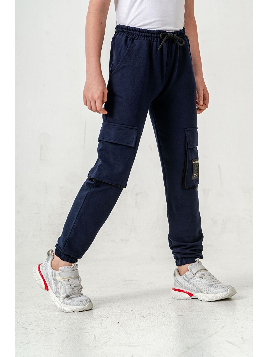 Lacivert Çift Kargo Cepli Sol Cep Kapagı Armalı Erkek Çoçuk Eşofman Altı-8