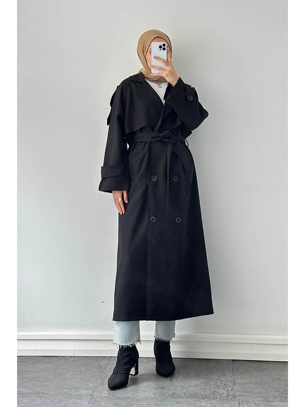 Fleto Cep Omuz Apoletli Trençkot Siyah-3