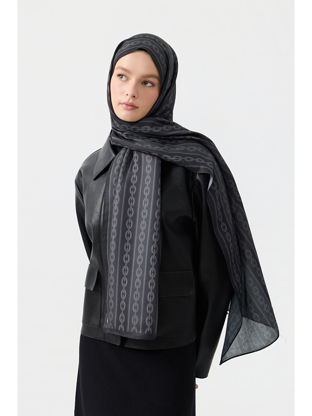Pamuk Twill Şal Chain Siyah-1