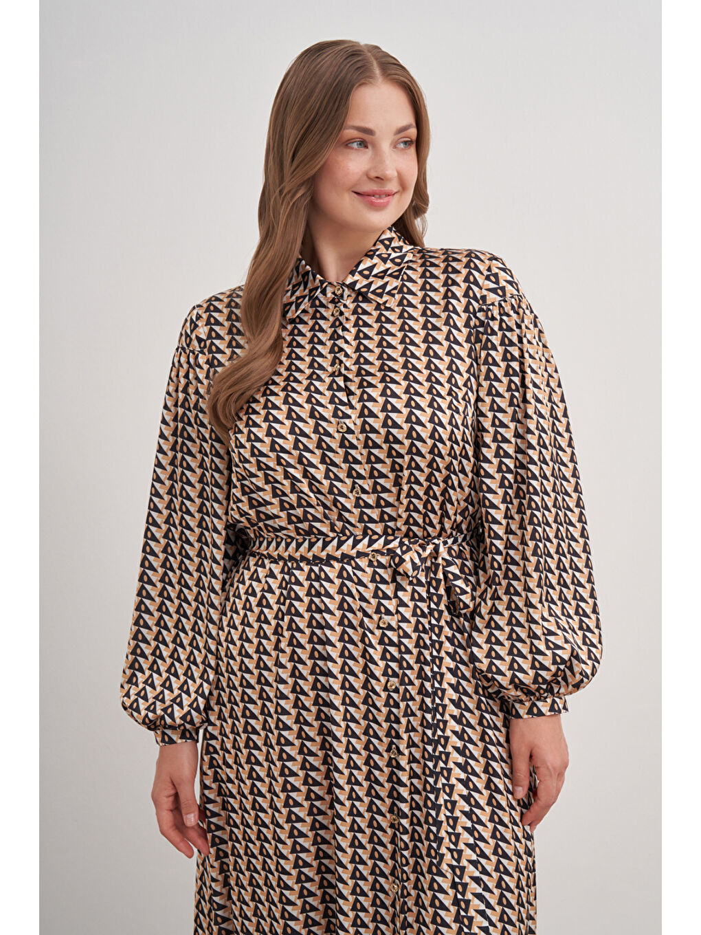 Kahverengi 4638112 Balon Kol Elbise-4