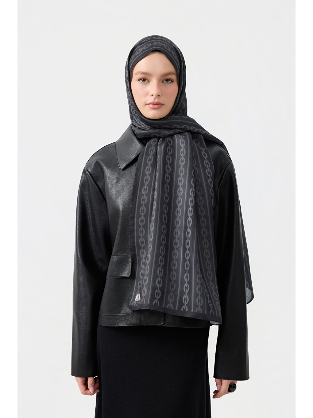 Pamuk Twill Şal Chain Siyah-2