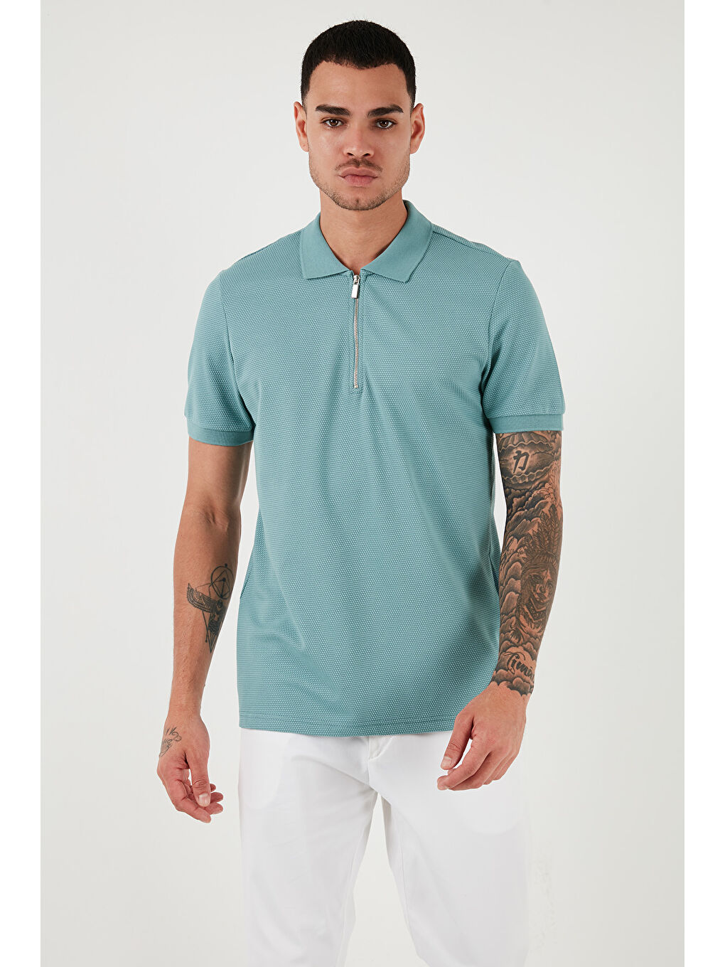 Haki Pamuklu Regular Fit Yarım Fermuarlı 3'lü Paket Polo Yaka %100 Pamuk Tişört 5902915S3-1