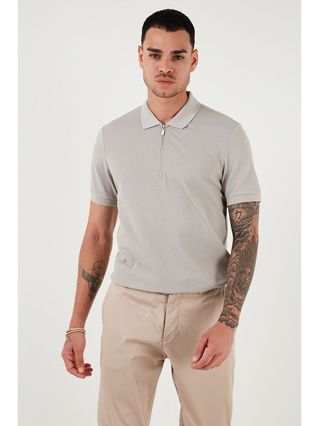 Haki Pamuklu Regular Fit Yarım Fermuarlı 3'lü Paket Polo Yaka %100 Pamuk Tişört 5902915S3-2