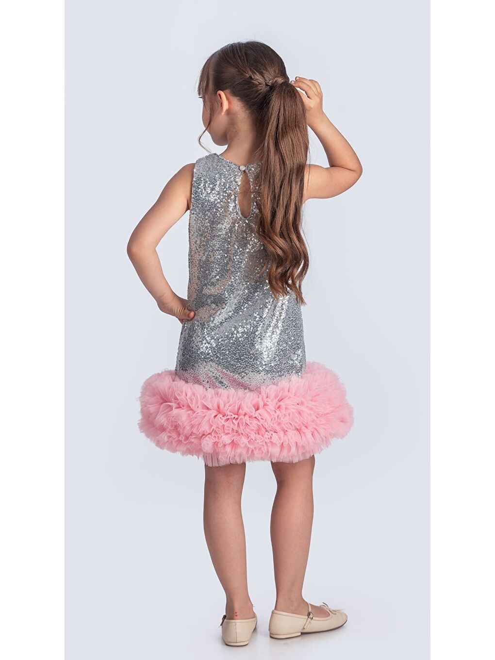 Gri Pul Payet İfestos Taçlı Tütü Çocuk Özel Abiye M00743-6